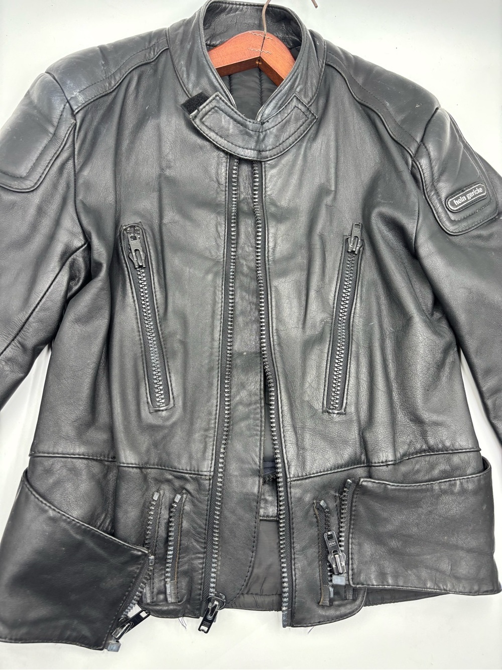 Hein Gericke Vintage Black Leather Motorcycle Mens Jacket - with liner SZ 40